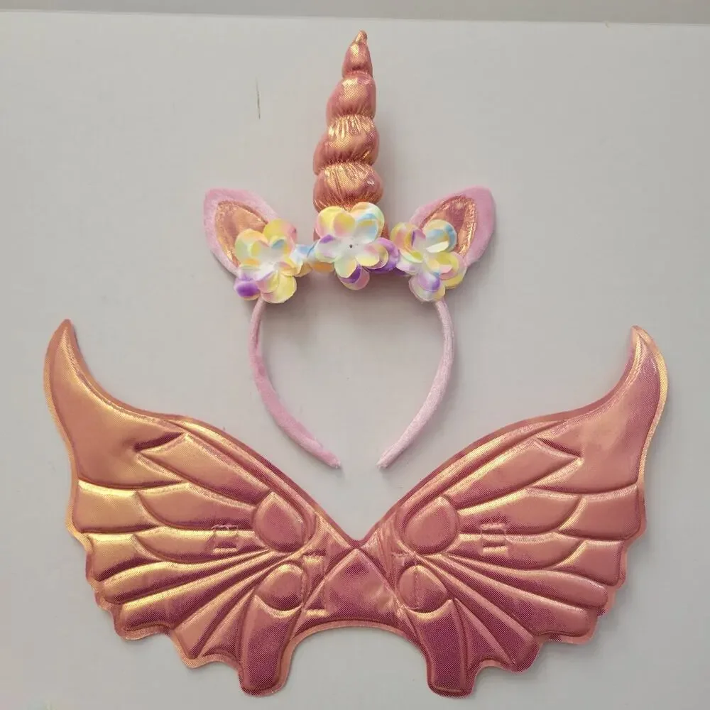 Toddler Winged Unicorn Costume Rosy Unicorn Glitter Dress up 6T Rainbow Tail